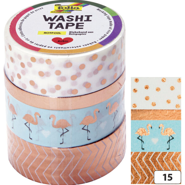 folia deco plakband Washi-Tape HOTFOIL ROSEGOUD, set van 4