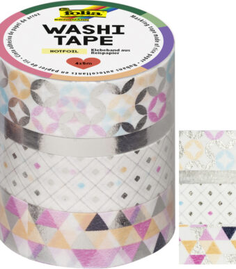 folia deco plakband Washi-Tape HOTFOIL ZILVER, set van 4