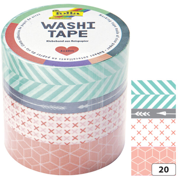 folia deco plakband Washi-Tape GEOMETRISCH, set van 4