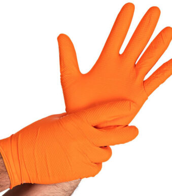 HYGOSTAR Nitril handschoen 'POWER GRIP', M, oranje, poedervrij