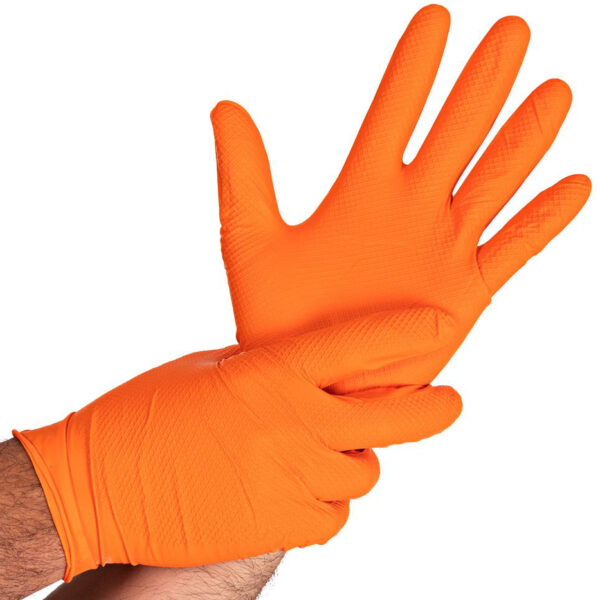 HYGOSTAR Nitril handschoen 'POWER GRIP', M, oranje, poedervrij