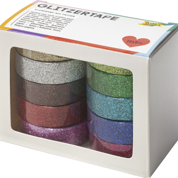 folia deco plakband 'Glitter Tape', 10-kleuren assorti