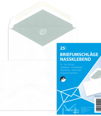 MAILmedia envelop Offset wit, C6, 114x162mm, z. venster, gegomd, 25 st.
