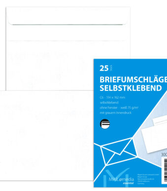 MAILmedia envelop Offset wit, C6, 114x162 mm, z. venster, zelfkl., 25 st.