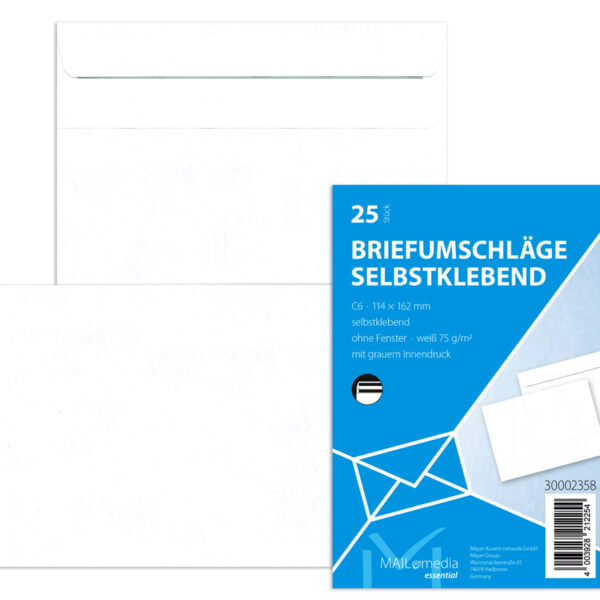 MAILmedia envelop Offset wit, C6, 114x162 mm, z. venster, zelfkl., 25 st.