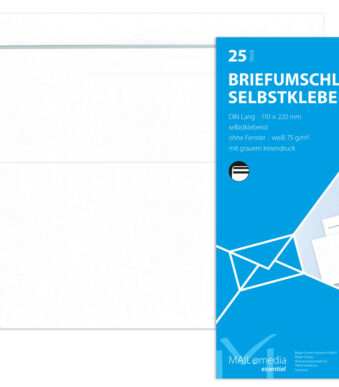 MAILmedia envelop Offset wit, 110x220 mm, z. venster, zelfkl., 72 g/m2, 25 st.