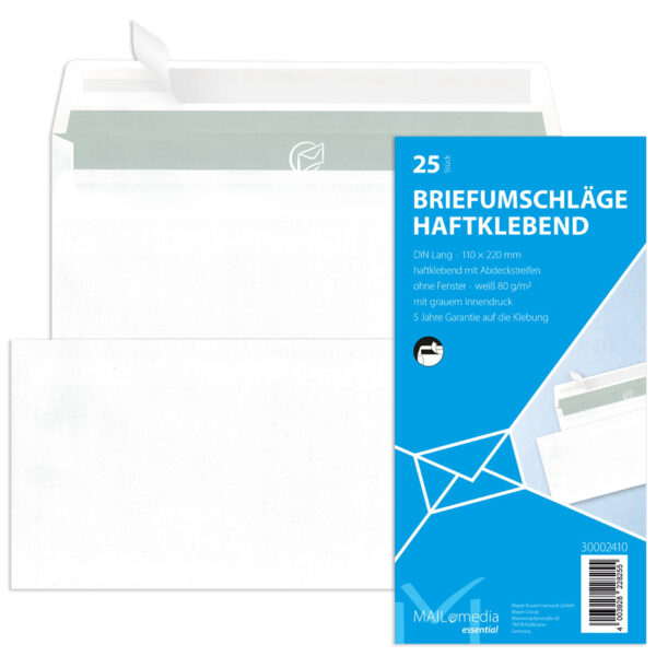 MAILmedia envelop Offset wit, 110x220 mm, z. venster, zelfkl., 80 g/m2, 25 st.