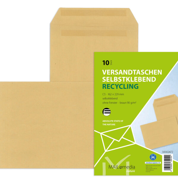MAILmedia akte-envelop bruin, C5, 16,2 x 22,9 cm, zonder venster, zelfklevend, 10 st.