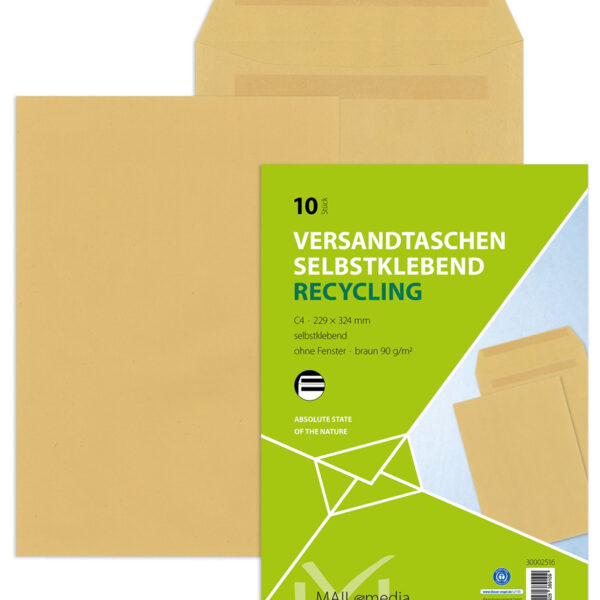 MAILmedia akte-envelop bruin, C4, 22,9 x 32,4 cm, zonder venster, zelfklevend, 10 st.