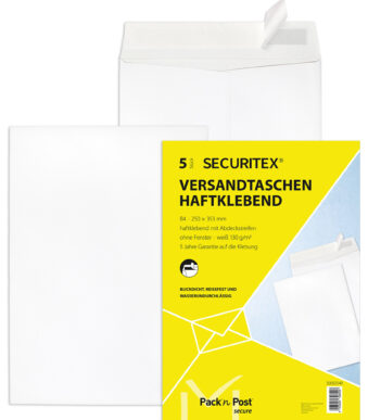 SECURITEX akte-envelop, B4, 25 x 35,3 cm, wit, zonder venster, zelfklevend, 130 g/m2, 5 st.