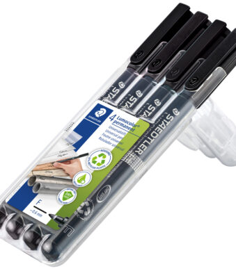 STAEDTLER Lumocolor permanent marker 318F, zwart, 4 stuks in etui