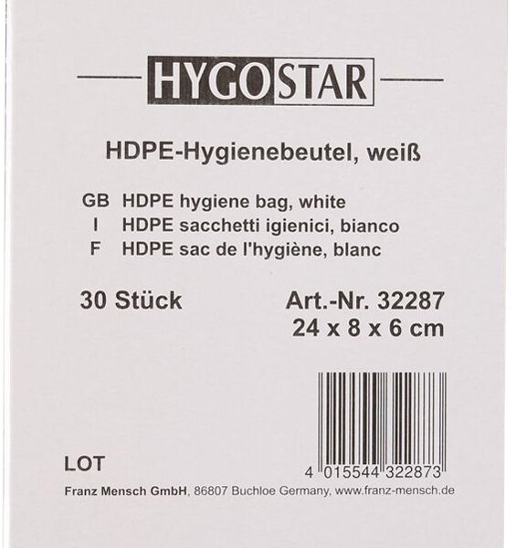 HYGOSTAR HDPE-hygienezakjes, onbedrukt, wit