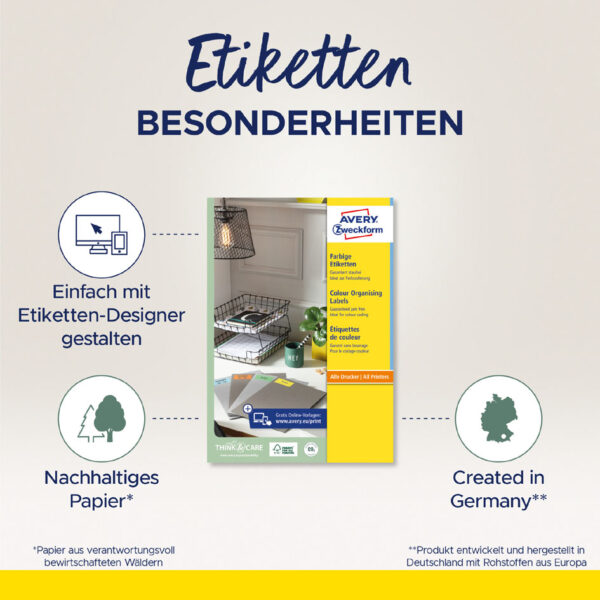 AVERY etiketten, 105 x 37 mm, geel, 100 vel, permanent