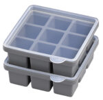 APS ijsblokjesbakje met deksel, transparant / grijs, set van 2