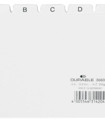 DURABLE Systeemkaartenregister A - Z, PP, A6 liggend, wit, 25-delig
