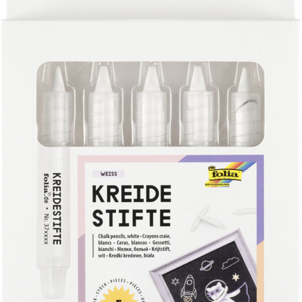 folia set krijtstiften, wit, 5 stuks in etui