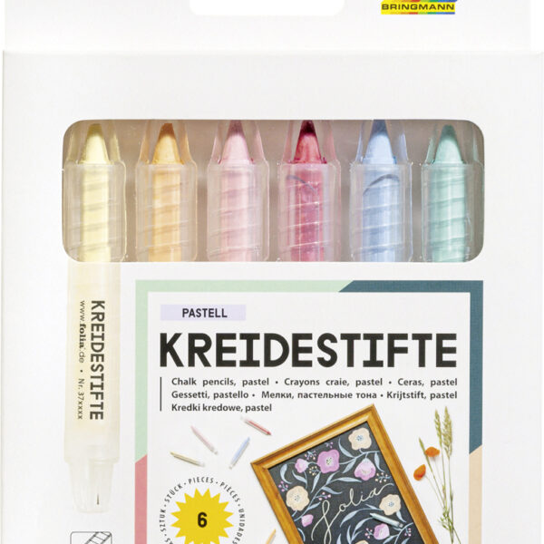 folia krijtstiftenset PASTEL, kleuren assorti, 6 stuks in etui