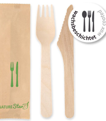 NATURE Star bestekset Simple, van berkenhout, 2-delig