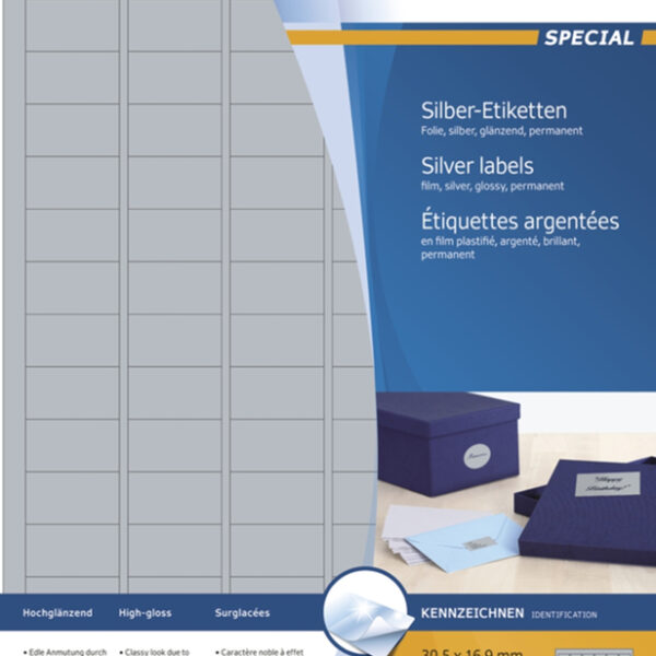 HERMA folie etiketten SPECIAL, 30,5 x 16,9 mm, 25 vel A4, permanent, zilver