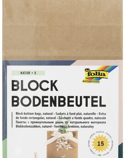 folia papieren zakken met blokbodem, 100 x 55 x 175 mm, naturel