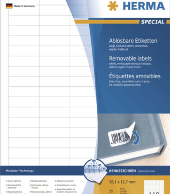 HERMA etiketten SPECIAL, 38,1 x 12,7 mm, wit, 25 vel, verwijderbaar