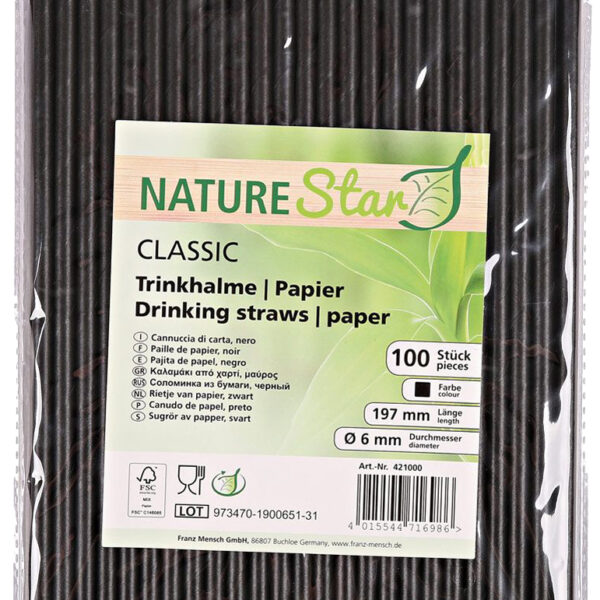 NATURE Star papieren drinkrietje Classic, 197 mm, zwart