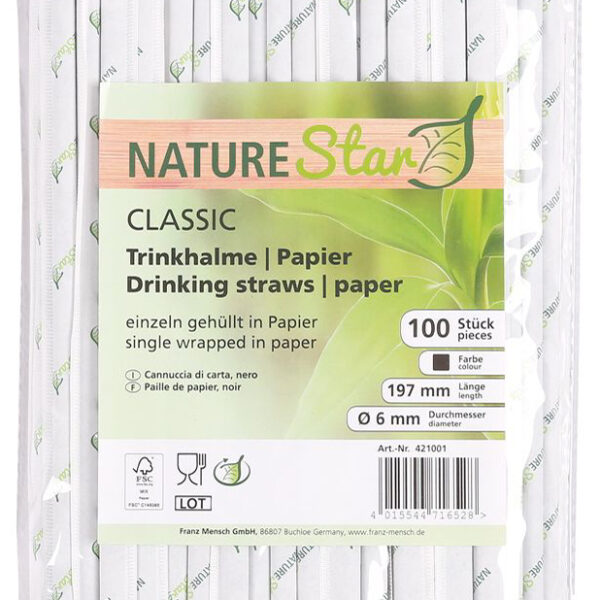 NATURE Star papieren rietje Classic, 197 mm, zwart, 100 stuks