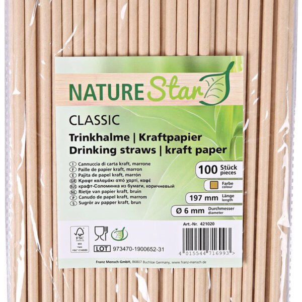 NATURE Star papieren drinkrietje Classic, 197 mm, bruin