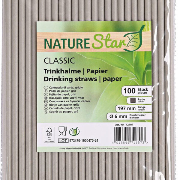 NATURE Star papieren drinkrietje Classic, 197 mm, grijs