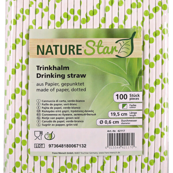 NATURE Star papieren drinkrietje, 197 mm, groen/wit