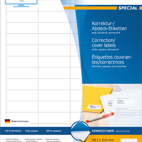 HERMA correctie-/afdek-etiketten SPECIAL, permanent, 25 vel A4, 48,3 x 16,9 mm, wit