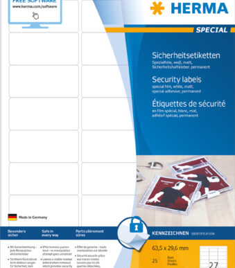HERMA sluitetiketten SPECIAL, 63,5 x 29,6 mm, 25 vel A4, permanent, wit