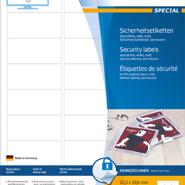 HERMA sluitetiketten SPECIAL, 63,5 x 29,6 mm, 25 vel A4, permanent, wit