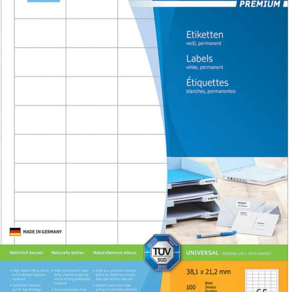HERMA etiketten PREMIUM, 38,1 x 21,2 mm, wit, 100 vel, permanent