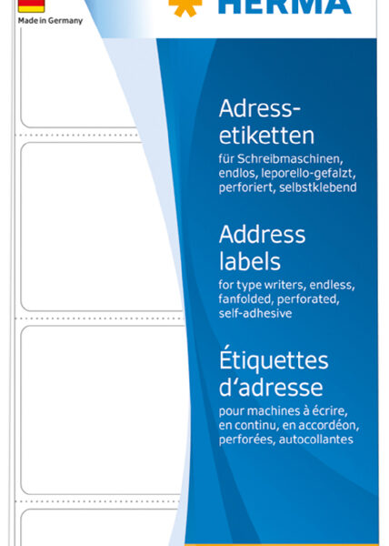 HERMA adresetiketten, 67 x 35 mm, zigzag gevouwen, permanent, wit, schrijfmachine of handschrift