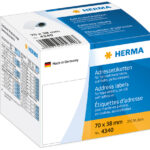 HERMA adresetiketten, 70 x 38 mm, op rol, permanent, wit