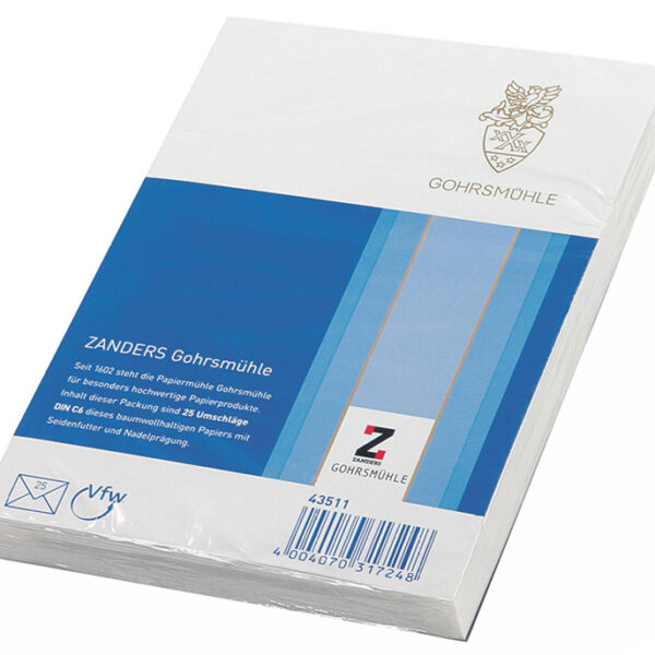 GOHRSMÜHLE envelop Bankpost, 114x162 mm, 80 g/m2, gegomd, zijdevoering, wit, 25 st