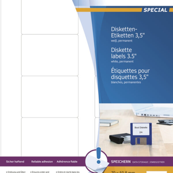 HERMA diskette-etiketten 3,5´ SPECIAL, 70 x 50,8 mm, 25 vel A4, permanent, wit