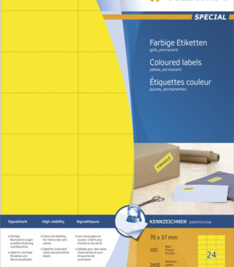 HERMA etiketten SPECIAL, 70 x 37 mm, geel, 100 vel, permanent