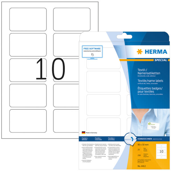 HERMA Naam-etiketten SPECIAL, 80,0 x 50,0 mm, wit, 250 st.
