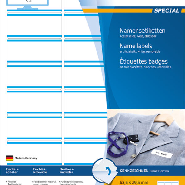 HERMA zelfklevende naametiketten SPECIAL, 63,5x29,6 mm, strepen blauw