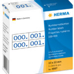 HERMA nummer-etiketten 0-999, 10 x 22 mm, blauw op wit papier, dubbel