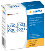 HERMA nummer-etiketten 0-999, 10 x 22 mm, blauw op wit papier, dubbel