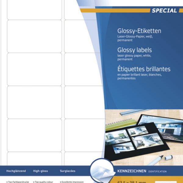 HERMA hoogglans-etiketten SPECIAL, 63,5 x 38,1 mm, 25 vel A4, permanent, wit
