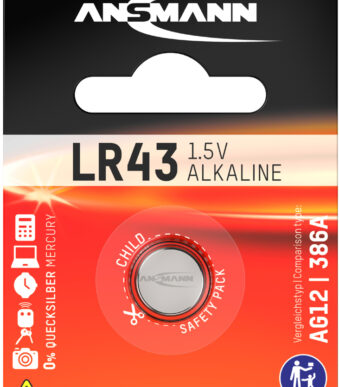 ANSMANN Alkaline knoopcelbatterij/knoopbatterij LR43/LR1142/AG12, 1,5 Volt