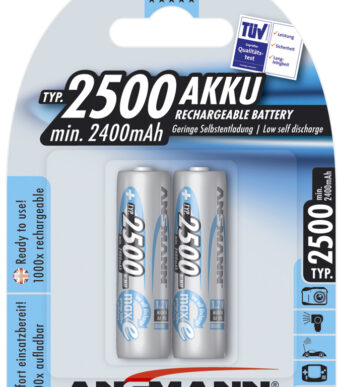 ANSMANN NiMH oplaadbare batterij maxE+, Mignon (AA) 2.500 mAh, 2 op blister