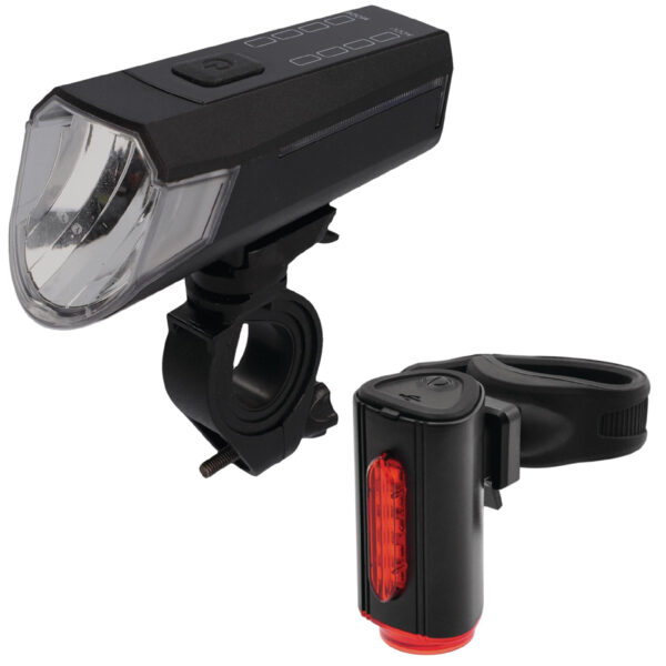 FISCHER accu-USB-LED verlichtingsset TWIN, 80 Lux, voor de fiets