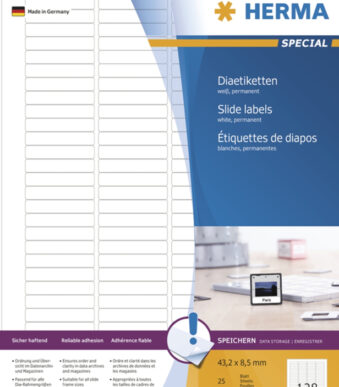 HERMA Dia-etiketten SPECIAL, 43,2 x 8,5 mm, 25 vel A4, permanent, wit