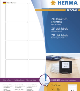 HERMA ZIP-diskette-etiketten SPECIAL, 59 x 50 mm, 25 vel A4, permanent, wit