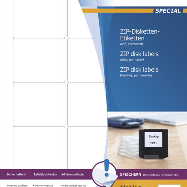 HERMA ZIP-diskette-etiketten SPECIAL, 59 x 50 mm, 25 vel A4, permanent, wit